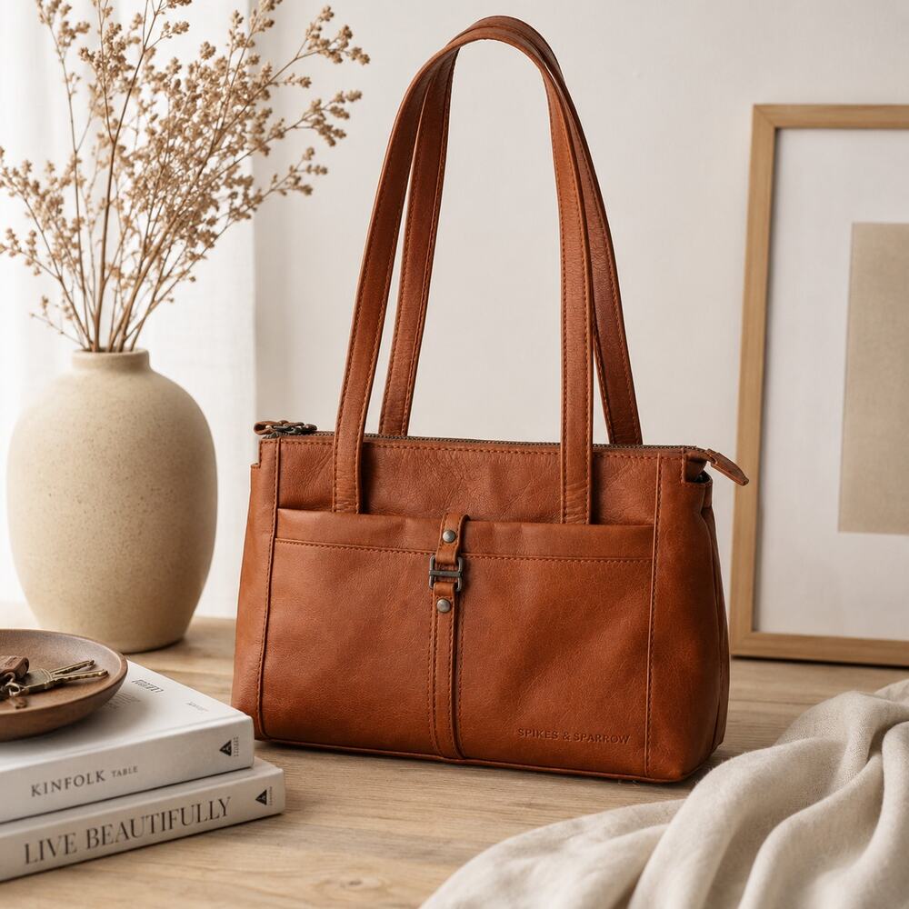 Spikes & Sparrow Brown Leather Y2K Shoulder Bag SPK-1510 Cognac
